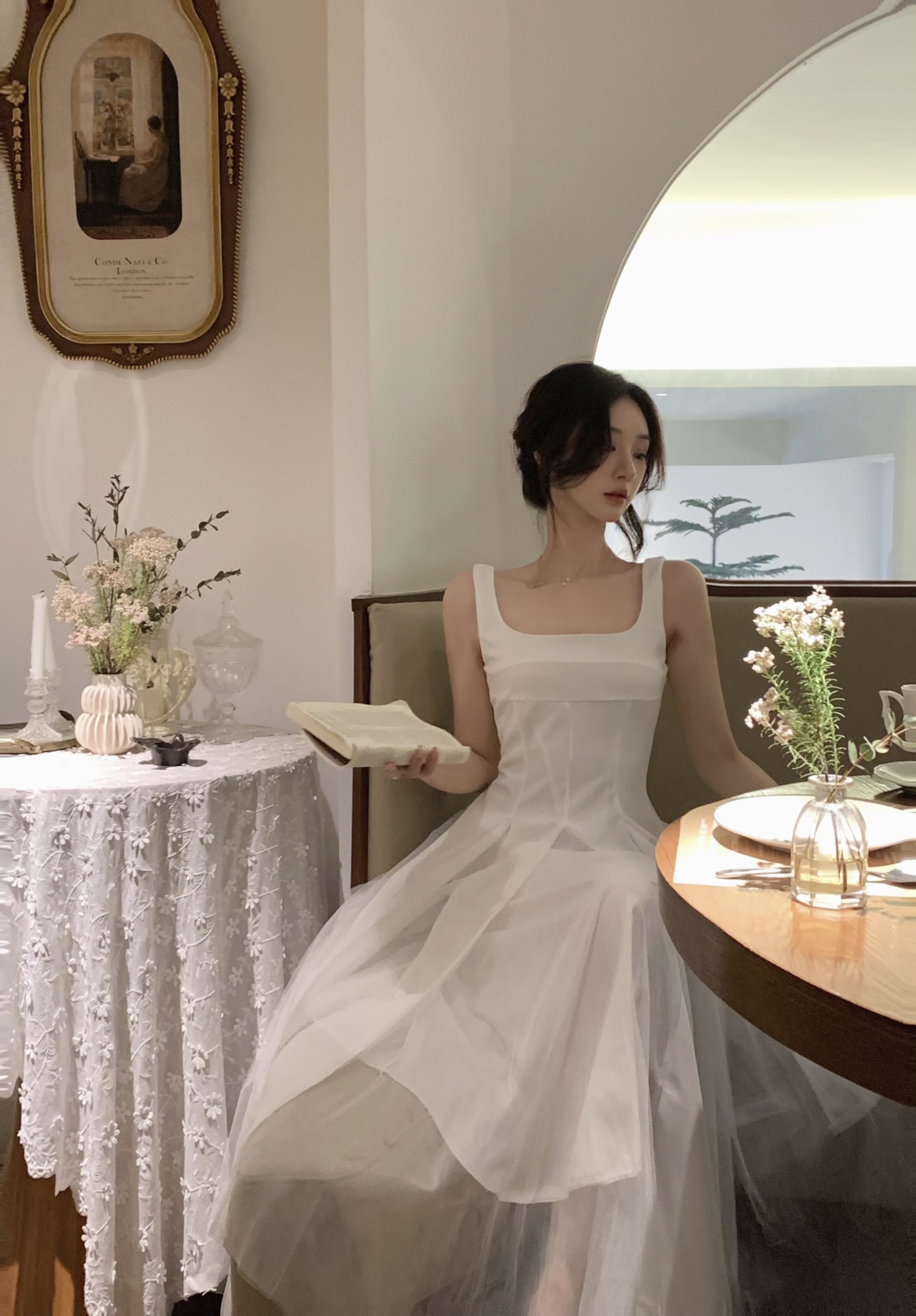 White Sling Dress Women New Mesh Puffy Fairy High-End Certificate Long Dress - Image 3