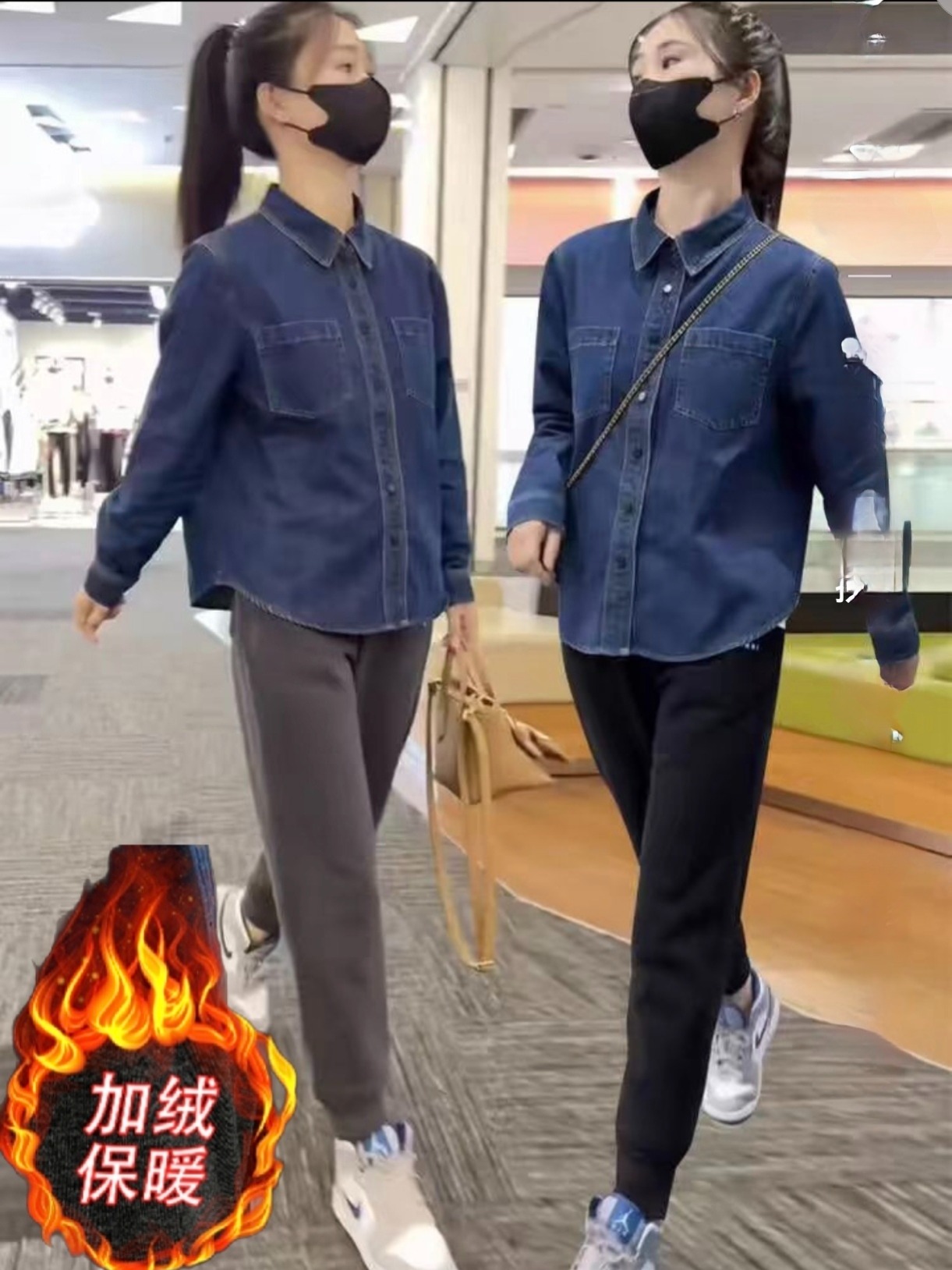 Blue Fleece-Lined Thick Denim Shirt Jacket for Women Winter Layering - Image 4
