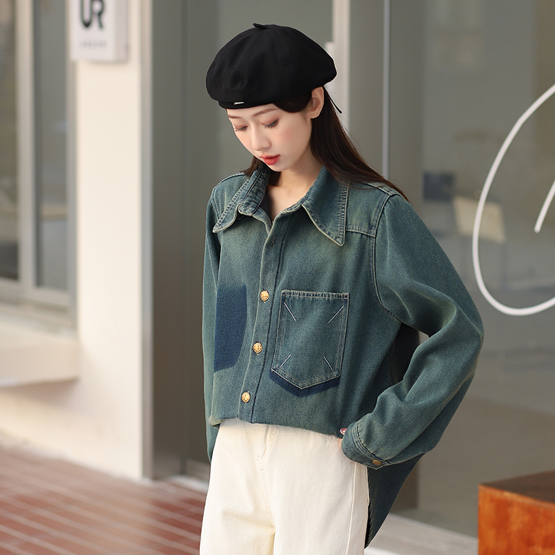 Women's Winter Fleece-Lined Denim Shirt Jacket Vintage Blue Korean Style - Image 2