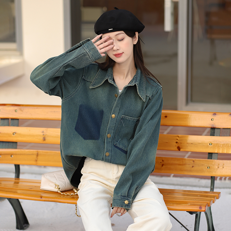 Women's Winter Fleece-Lined Denim Shirt Jacket Vintage Blue Korean Style - Image 3