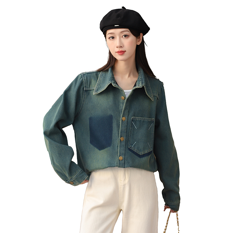 Women's Winter Fleece-Lined Denim Shirt Jacket Vintage Blue Korean Style - Image 5