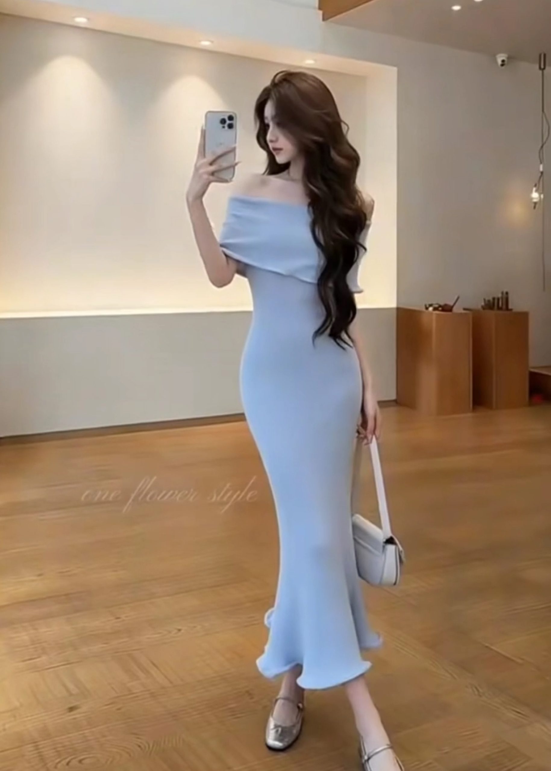 Blue Off-Shoulder Knit Bodycon Dress for Women 2026 Summer Slim Fit Long Party Dress