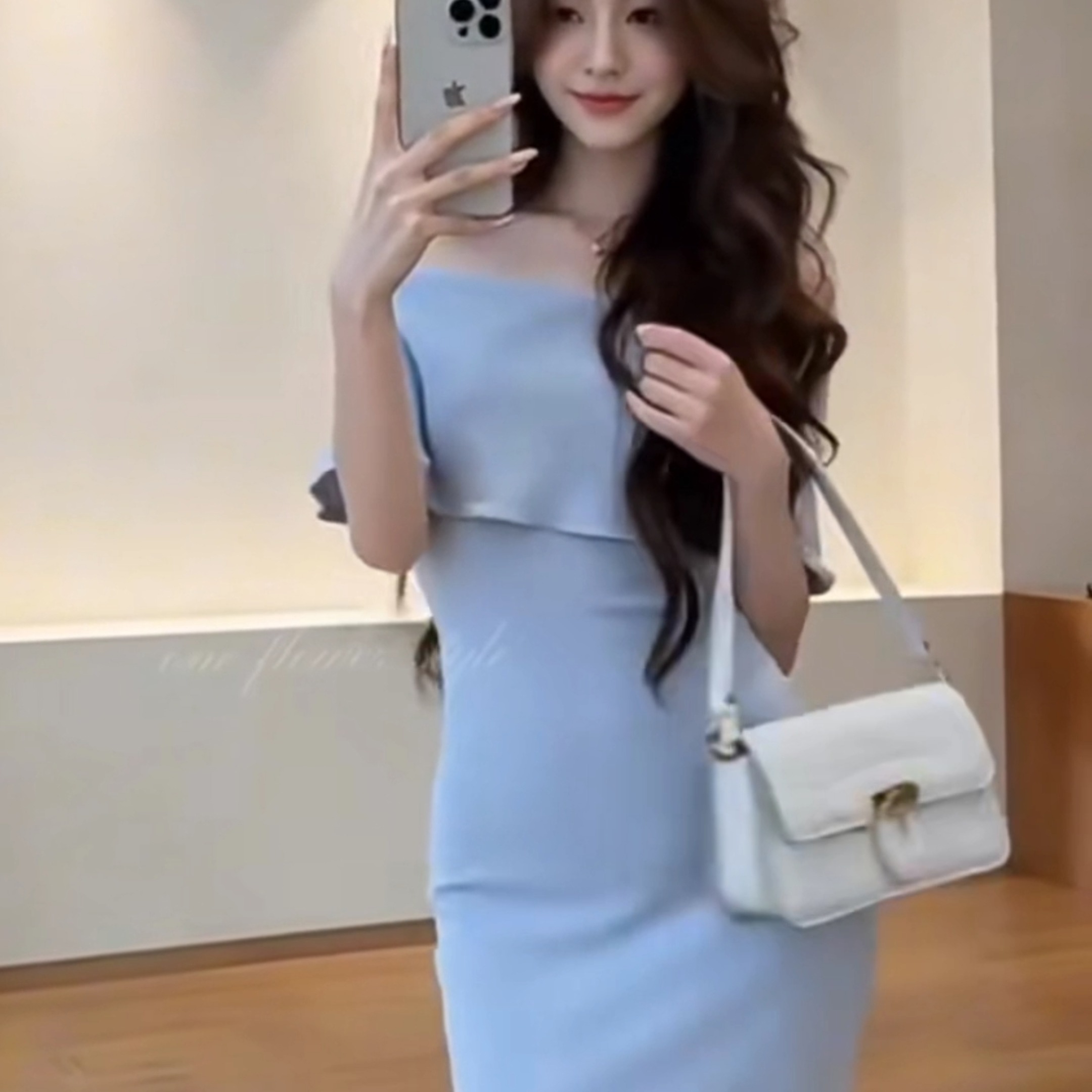 Blue Off-Shoulder Knit Bodycon Dress for Women 2026 Summer Slim Fit Long Party Dress - Image 5
