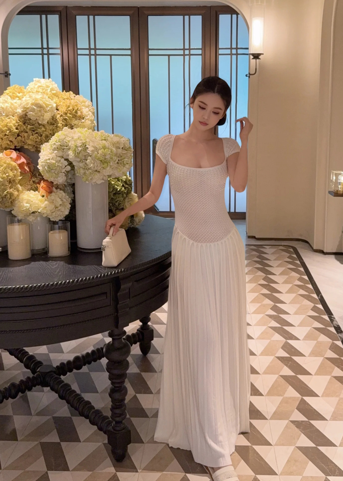 Summer New Handmade Beaded Knitted Pleated Date Dress Commute Light Formal Mermaid Dress