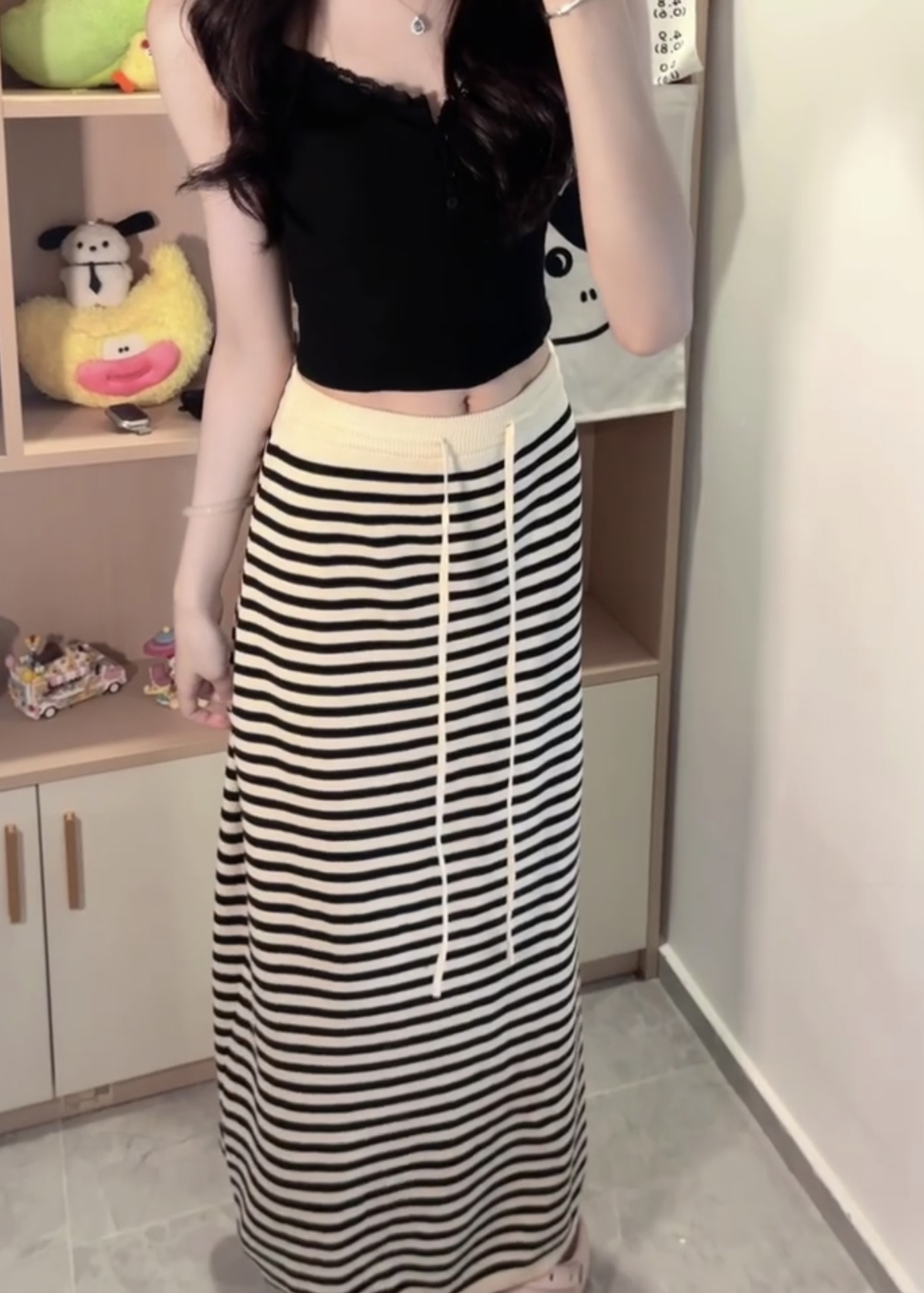 Women's Summer Lyocell Striped Knit Straight Midi Skirt - Image 4