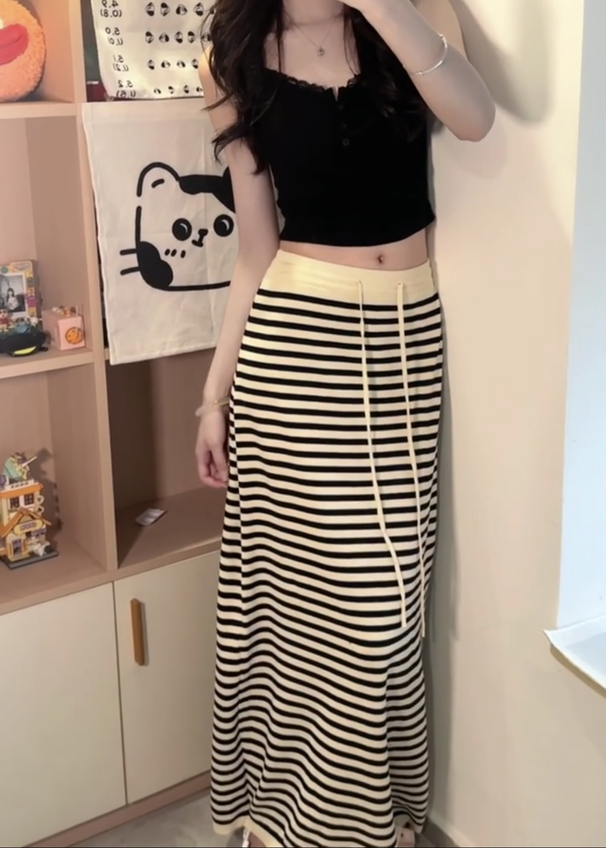 Women's Summer Lyocell Striped Knit Straight Midi Skirt - Image 2
