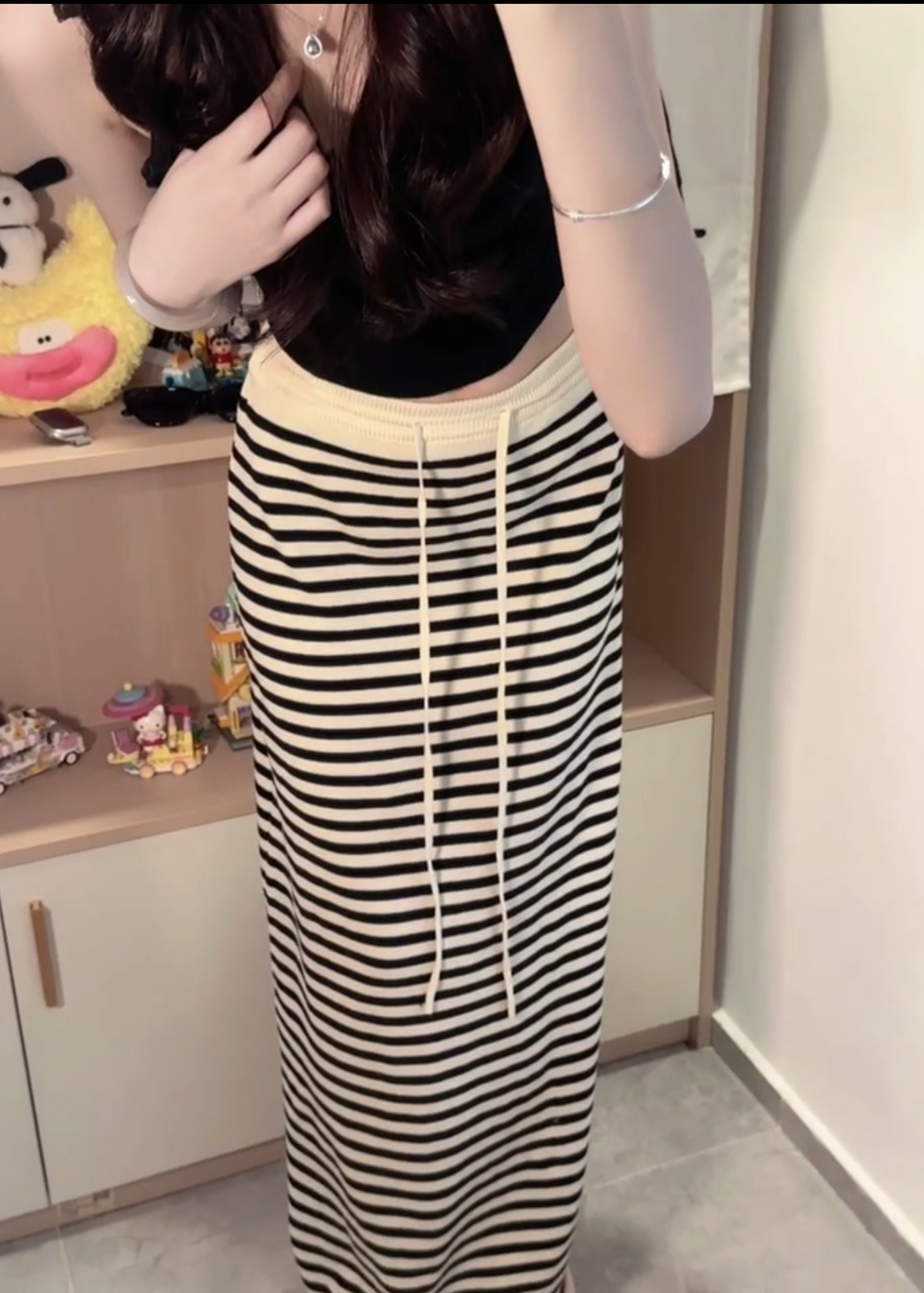 Women's Summer Lyocell Striped Knit Straight Midi Skirt