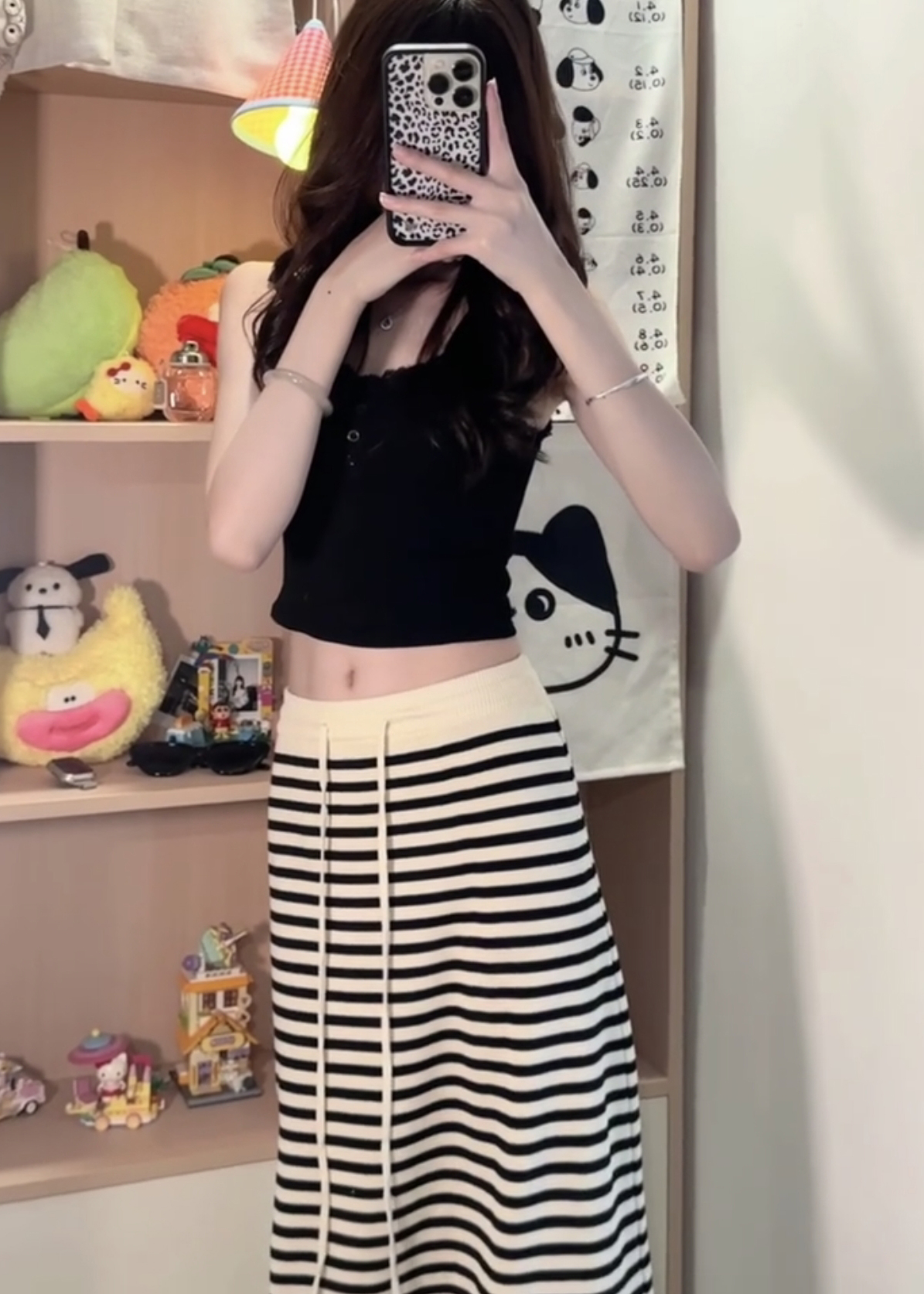 Women's Summer Lyocell Striped Knit Straight Midi Skirt - Image 3