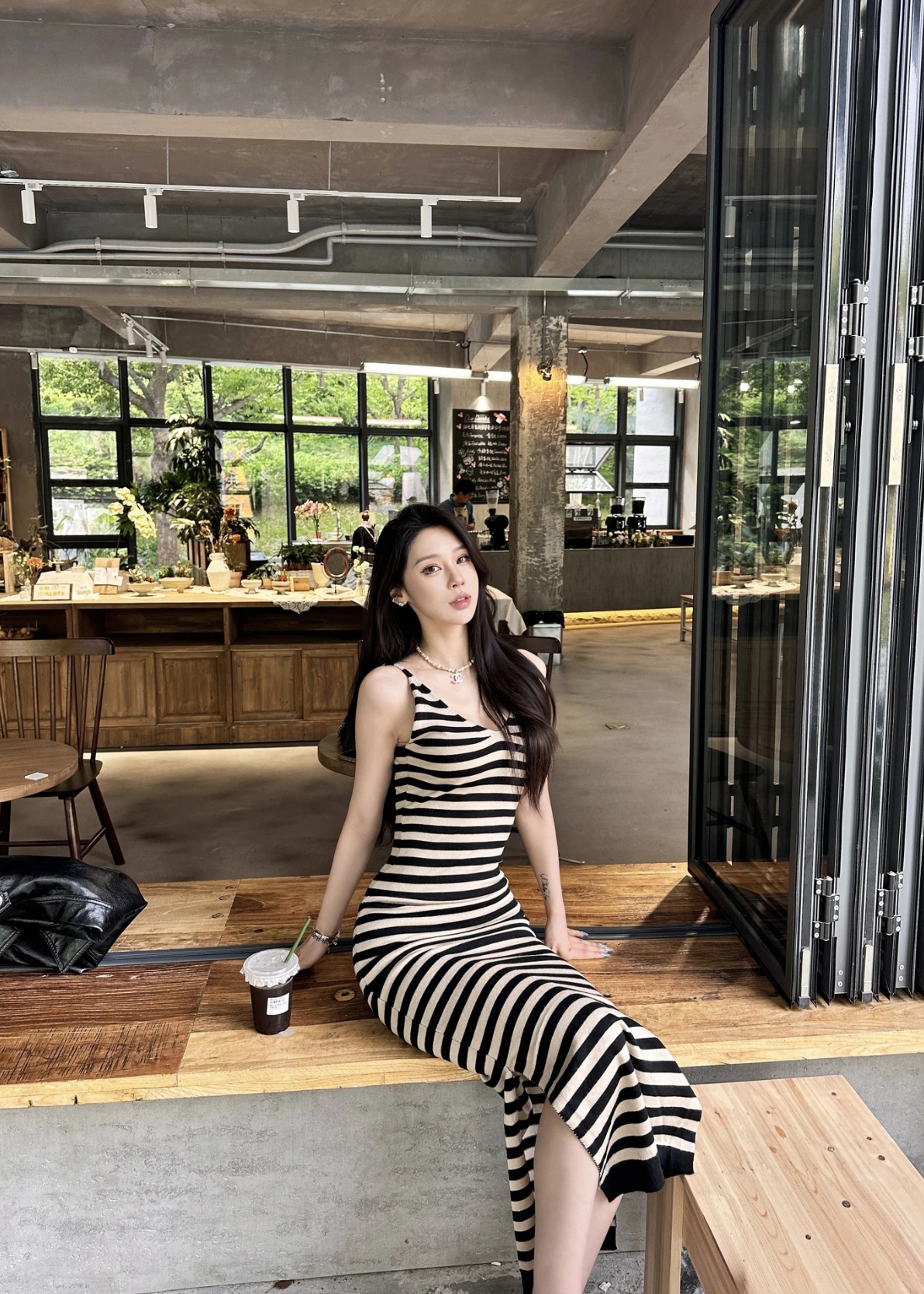 Striped V-Neck Cami Dress for Women Summer Waist-Slimming Retro Sexy Long Dress