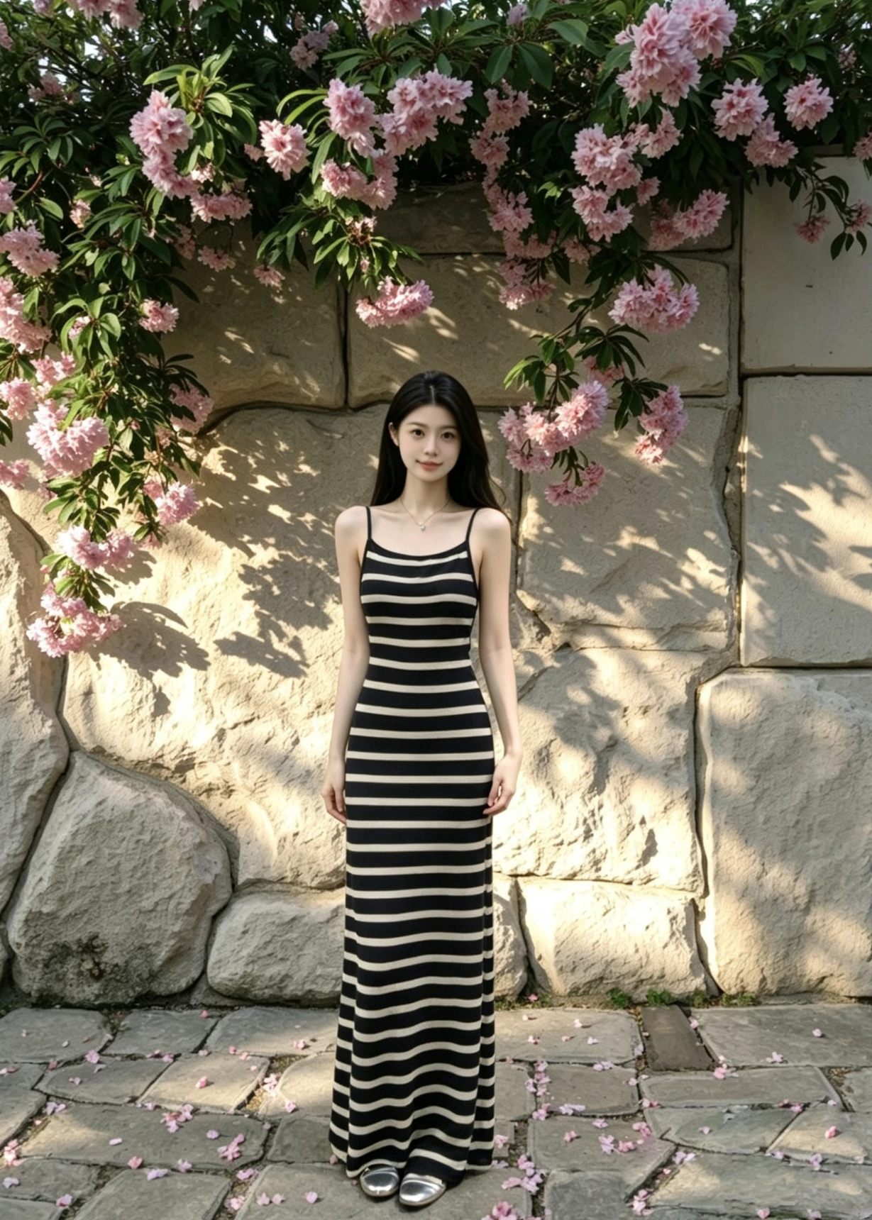 Korean Striped Knit Dress Women Slim Cami Dress