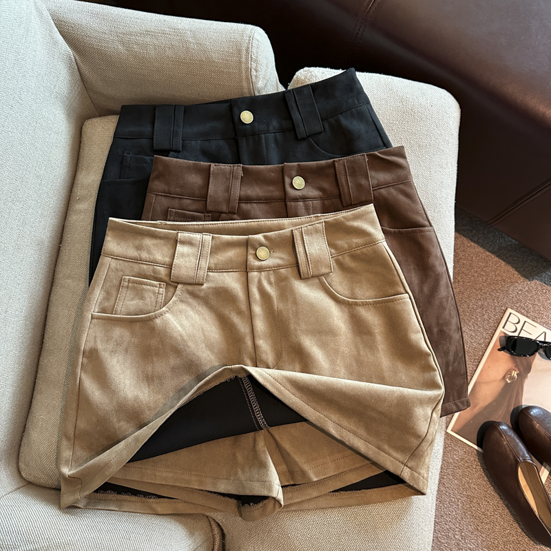 Maillard Brown A-Line Mini Skirt for Women 2026 Autumn High Waist Faux Suede Bodycon Short Skirt